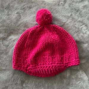 Old Navy Bright Pink Knit Pom Pom Hat Sz 3-6 mos